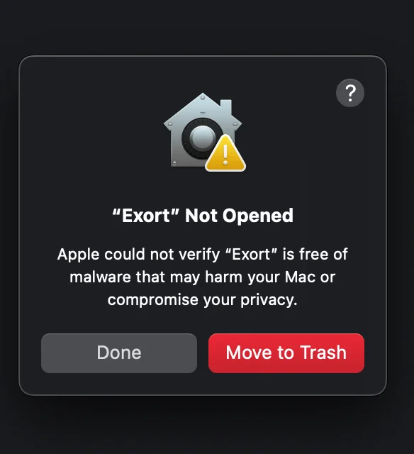 macOS Damaged App Warning